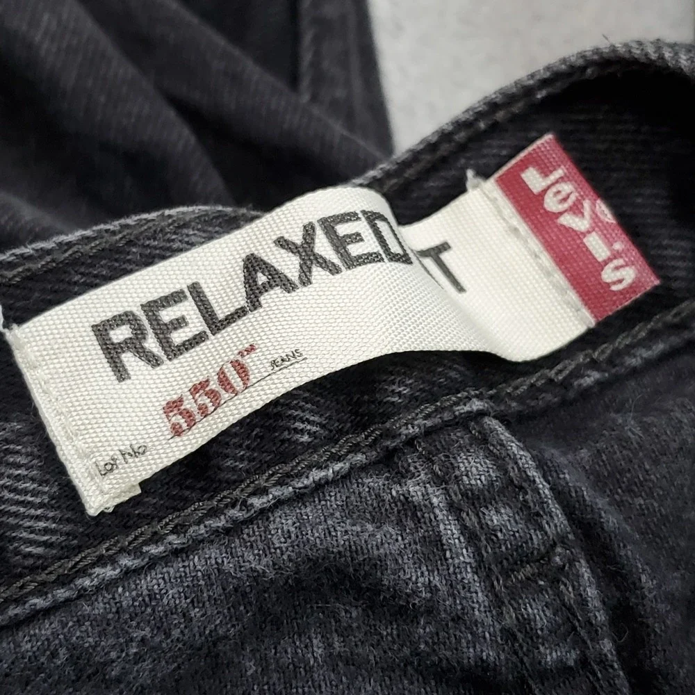 Levi's 550 Men Jeans 36X32 Black Denim Relaxed Fit Grunge Embroidered